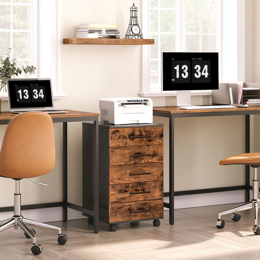 5 Drawer Wooden Mobile File Cabinet with Wheels D21963