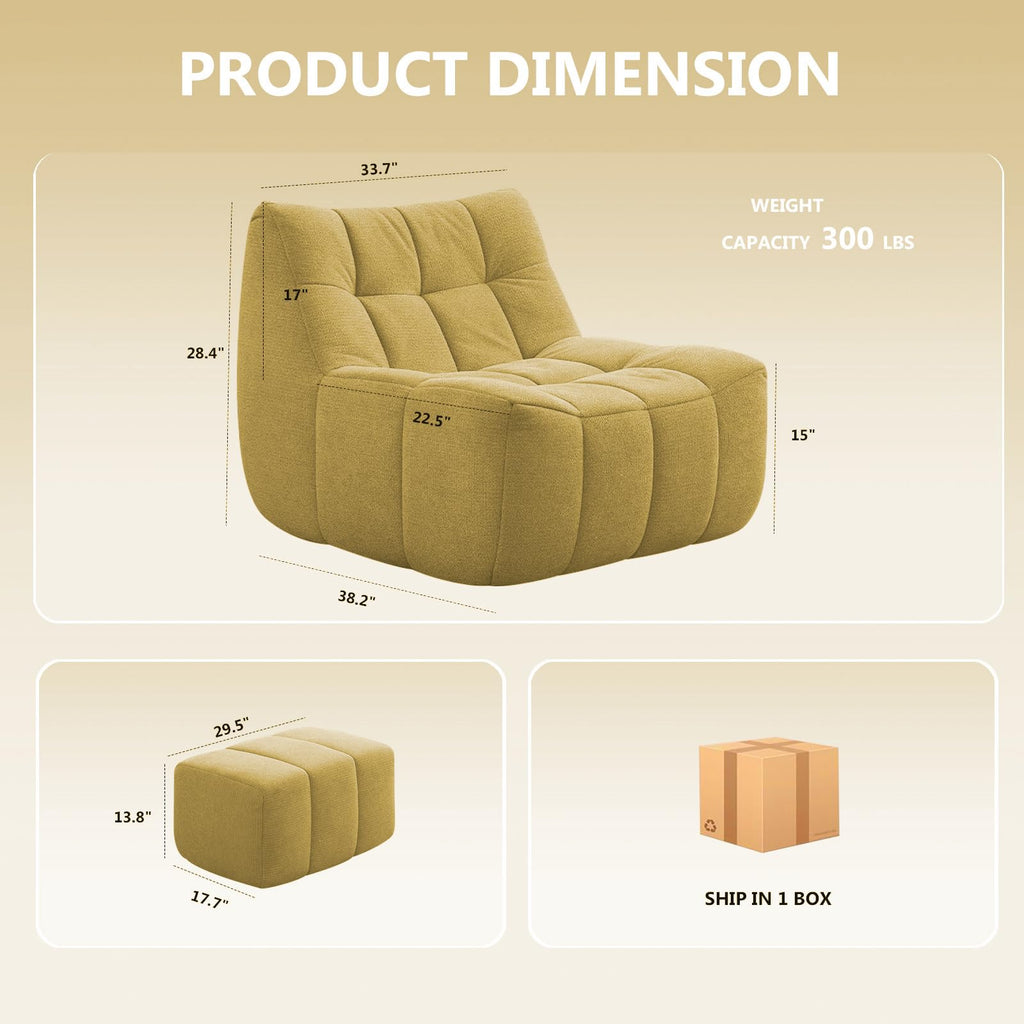 Yellow Memory Foam Bean Bag Chair with Ottoman Y901
