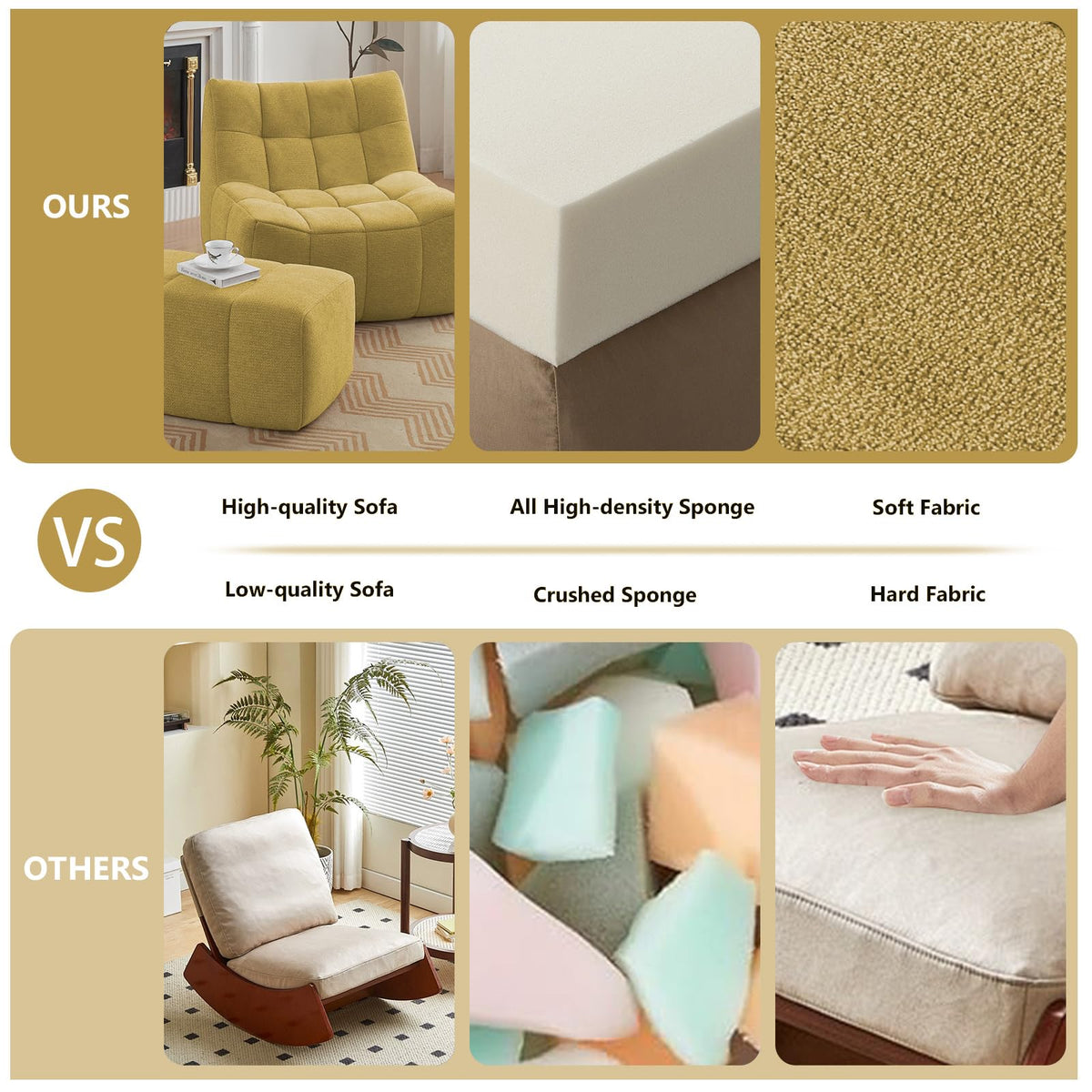 Yellow Memory Foam Bean Bag Chair with Ottoman Y901