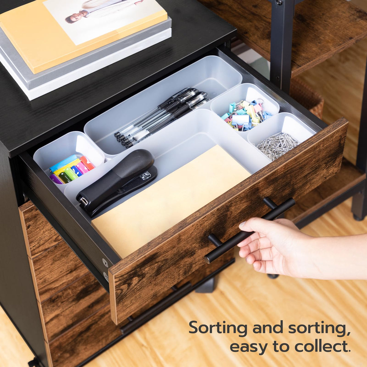 5 Drawer Wooden Mobile File Cabinet with Wheels D21963