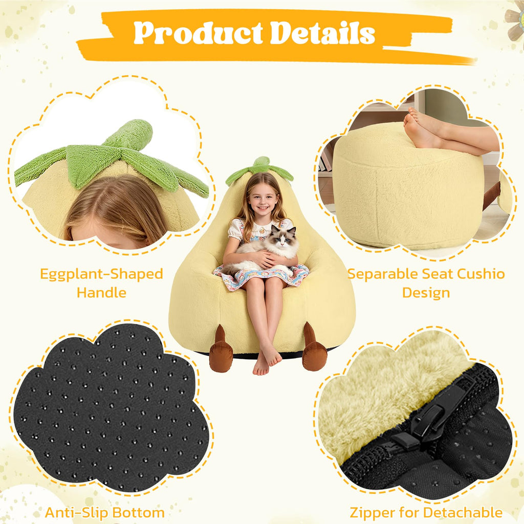 Yellow Faux Rabbit Fur Memory Foam Bean Bag Chair Q64473