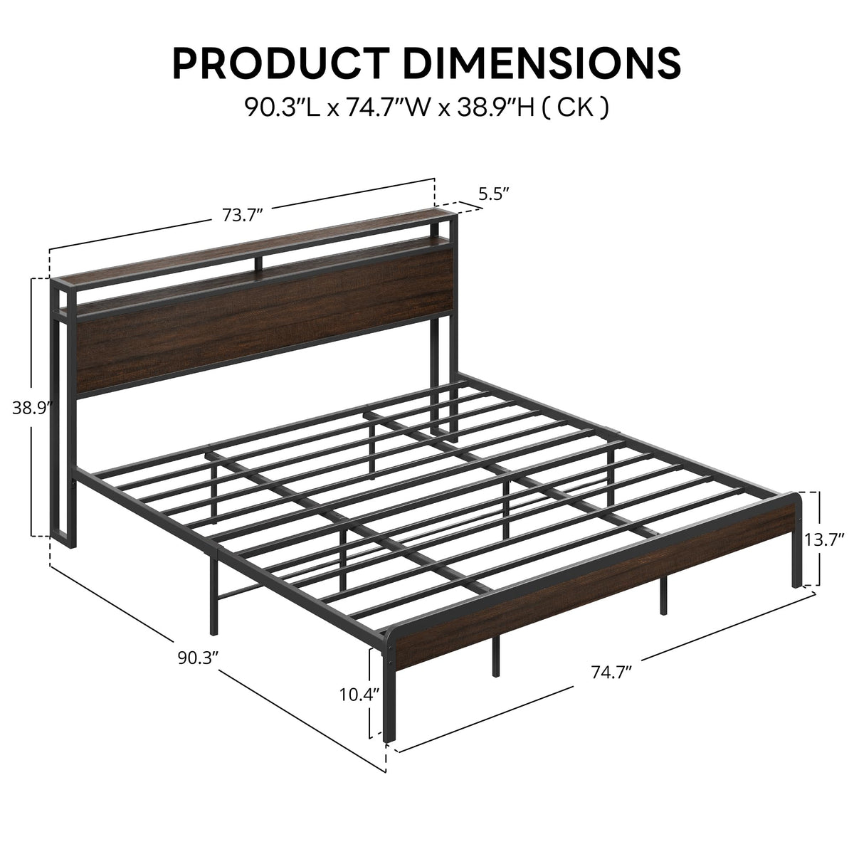 California King Bed Frames with Storage Shelf Headboard L645997