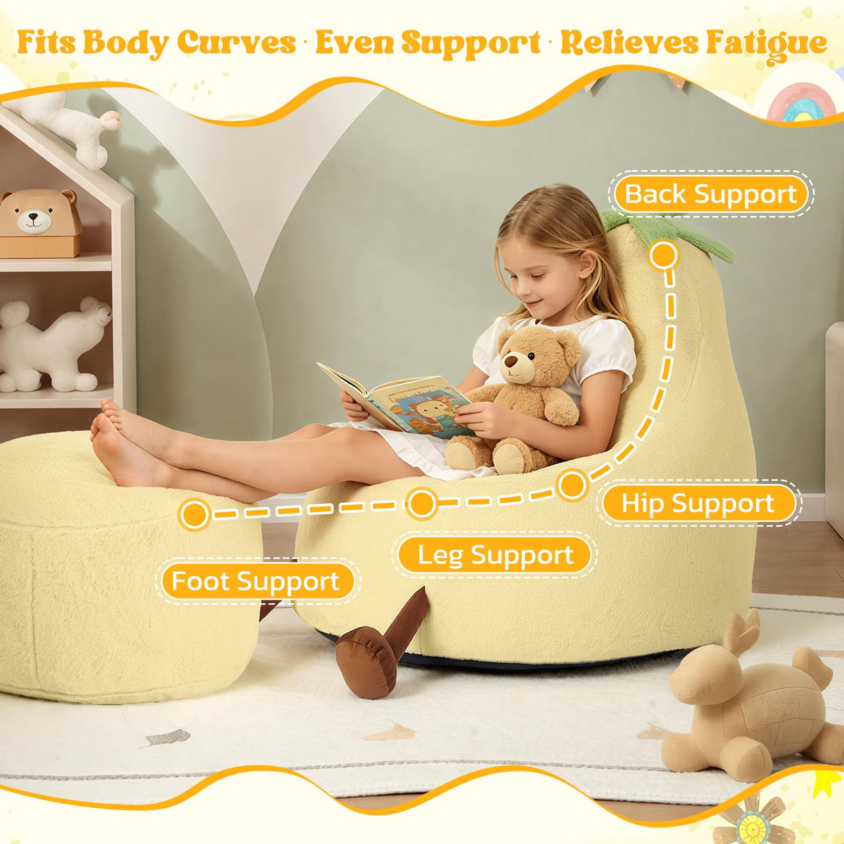 Yellow Faux Rabbit Fur Memory Foam Bean Bag Chair Q64473