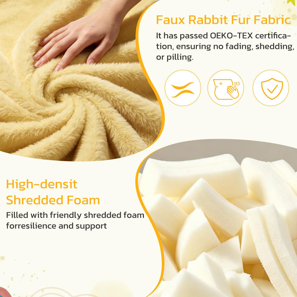 Yellow Faux Rabbit Fur Memory Foam Bean Bag Chair Q64473