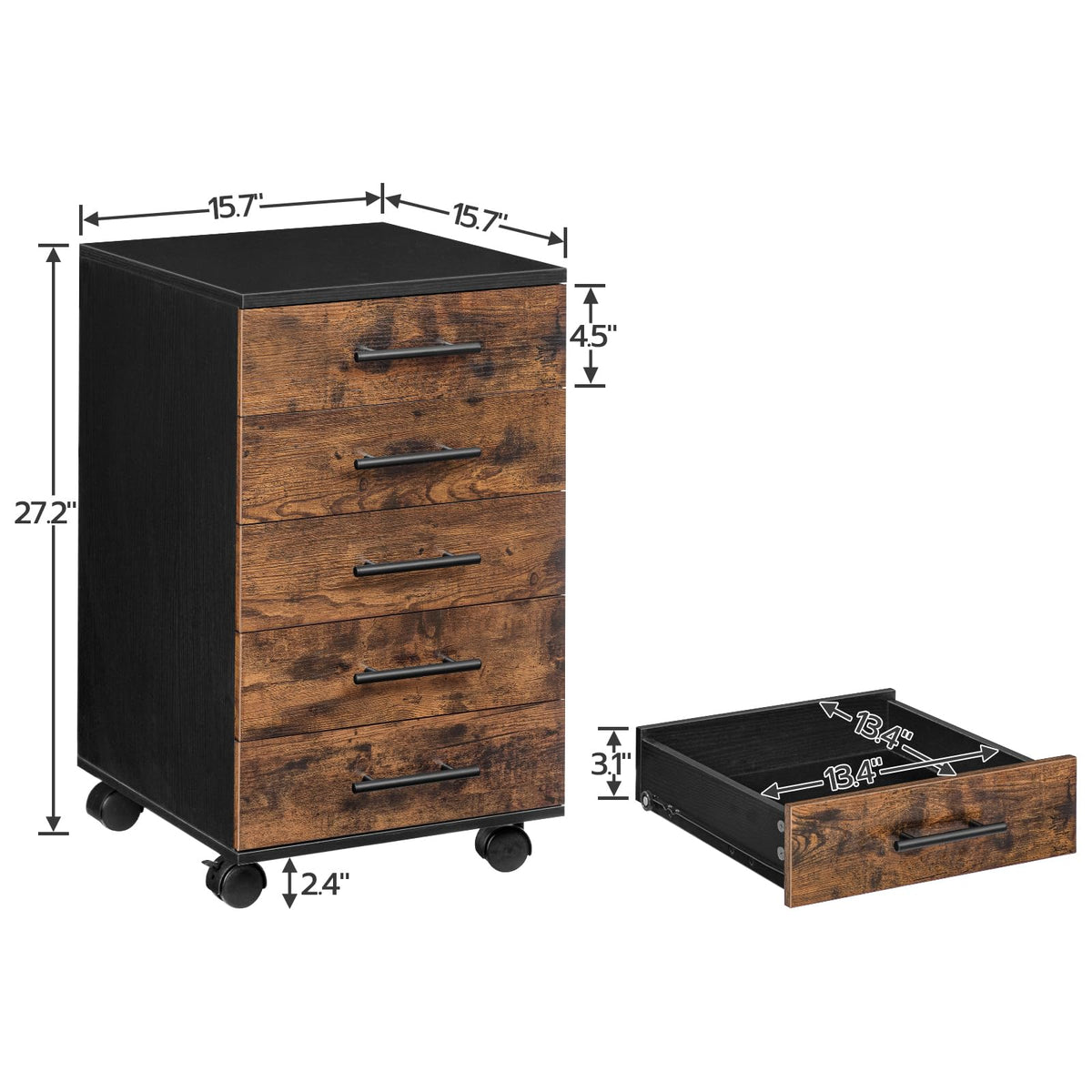 5 Drawer Wooden Mobile File Cabinet with Wheels D21963