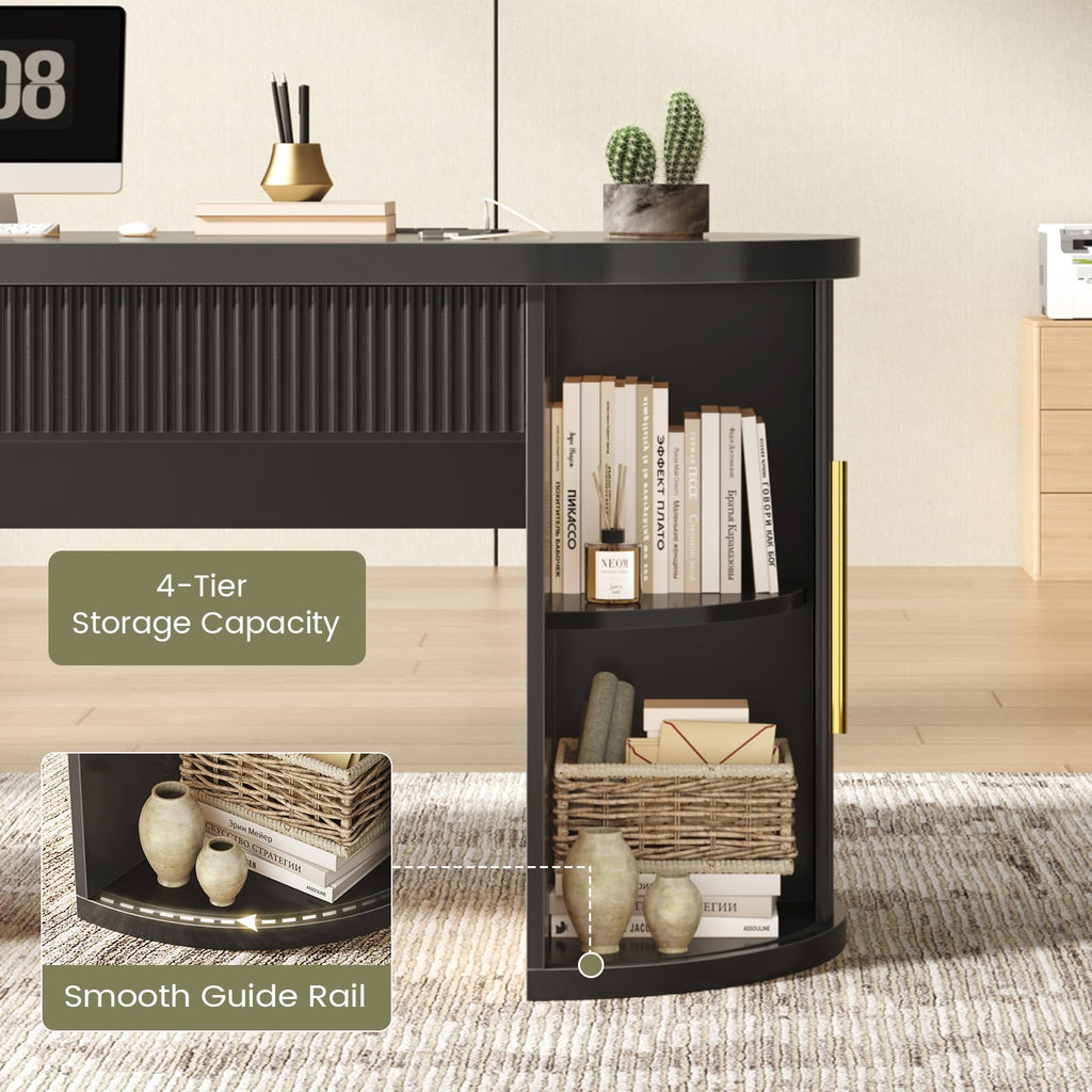 58.3" x 21.7" Fluted Executive Desk with 2 Drawers Q811034