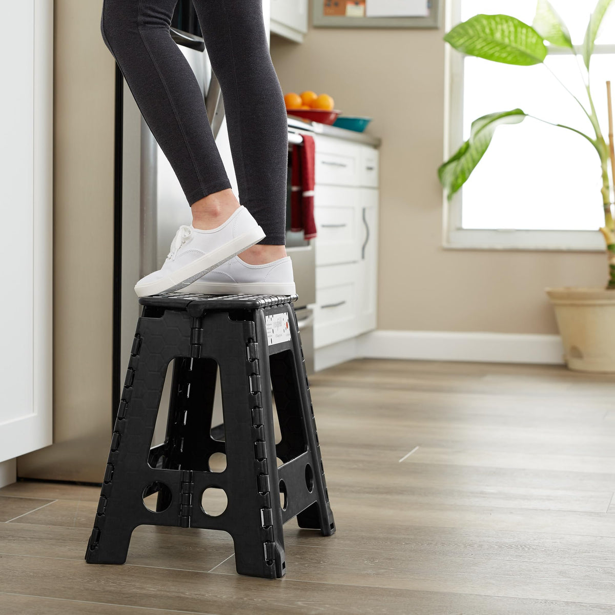 Black Set of 2 Folding Plastic Step Stool with Handle R7047