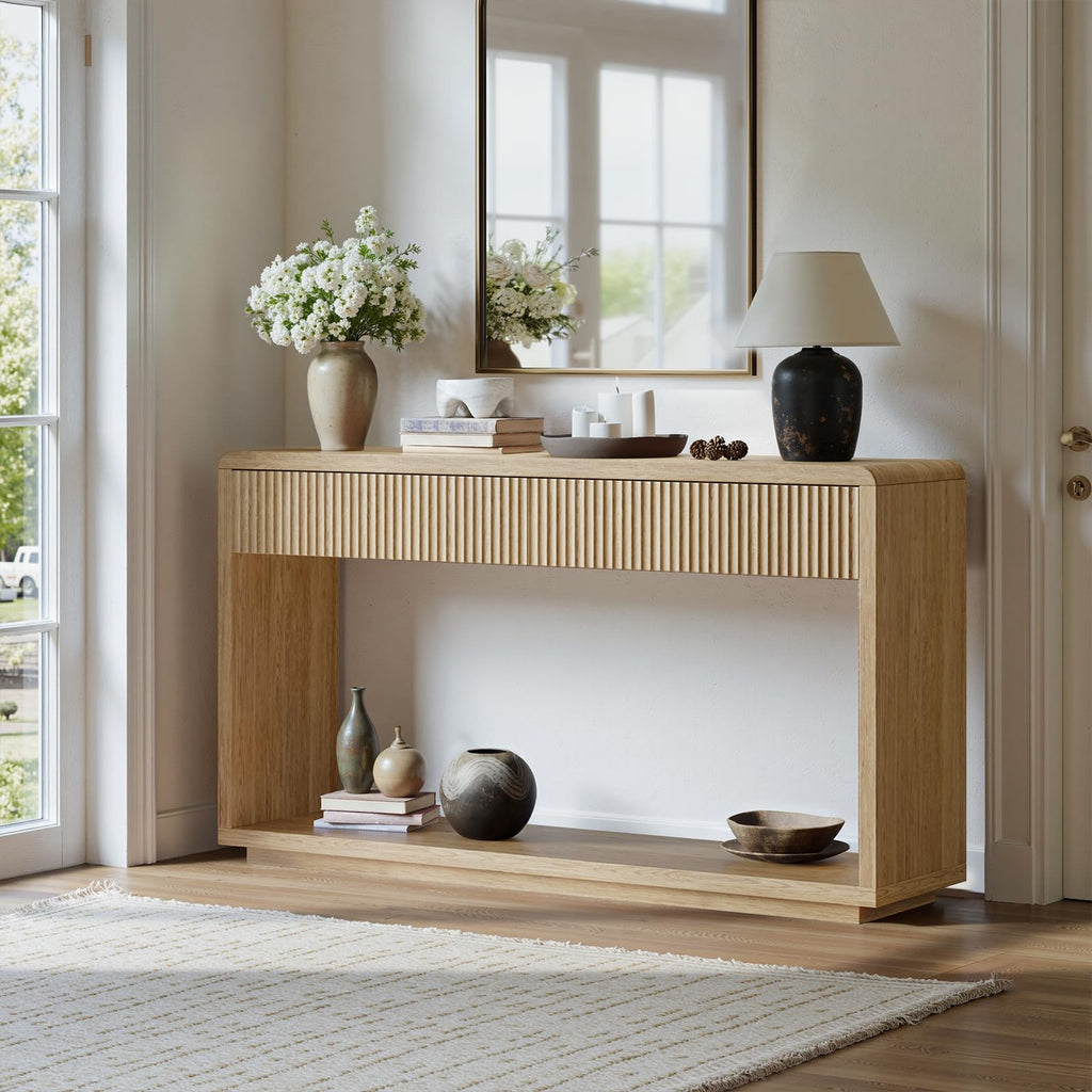 59'' Oak Console Table with Drawers V99247