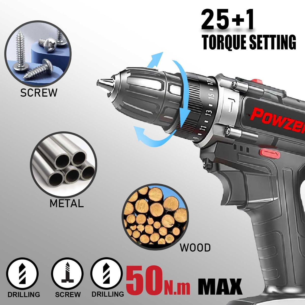 21V Brushless Cordless Power Drill with 2 Battery and Charger N465