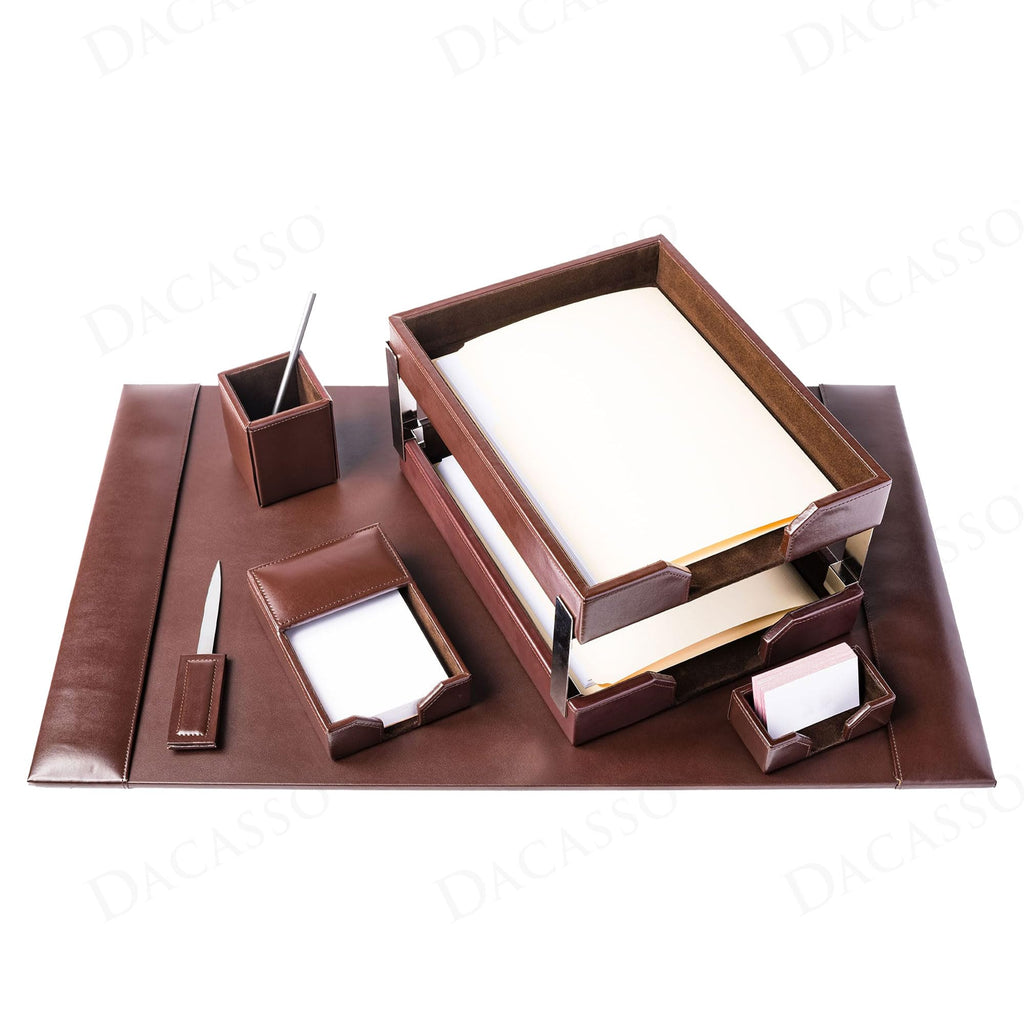 Dark Brown Bonded Leather 8-Piece Desk Accessory Set U93794