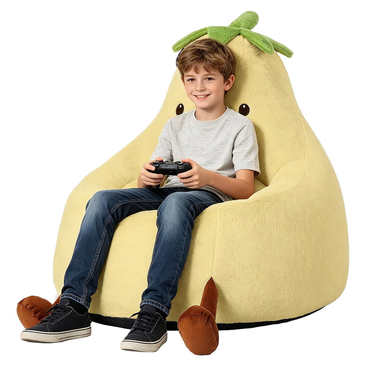 Yellow Faux Rabbit Fur Memory Foam Bean Bag Chair Q64473