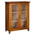 Wooden Freestanding Floor Cabinet with 2 Adjustable Shelves and 2 Glass Paneled Doors M21968