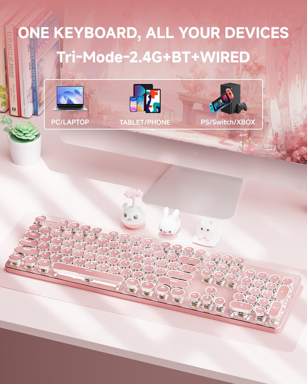 Pink Wireless Mechanical Keyboard T200