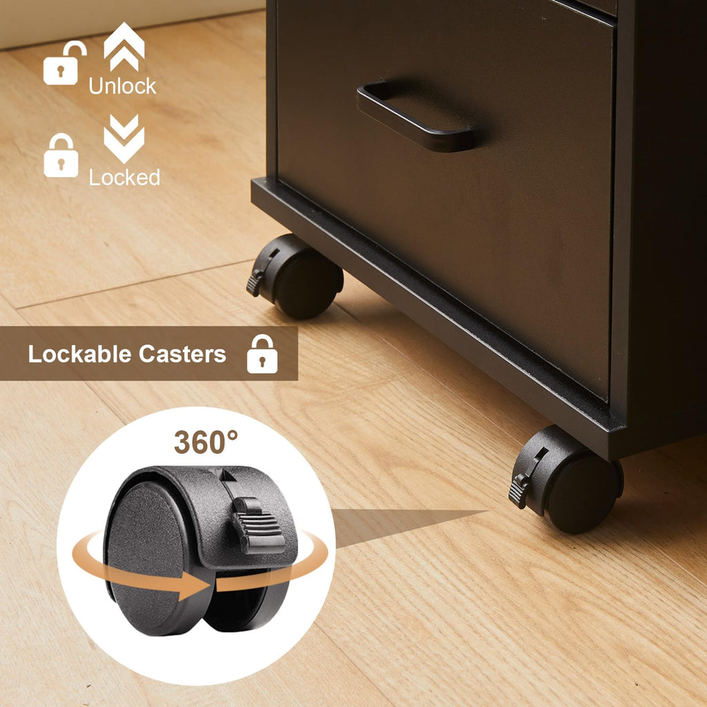 3 Drawer Black File Cabinet with Lock B45340