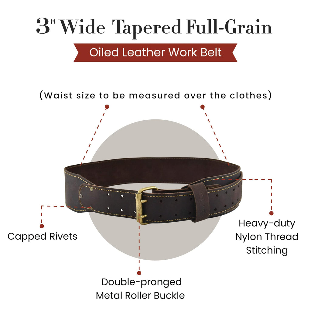3" Wide Full-Grain Oiled Leather Work Belt F1867