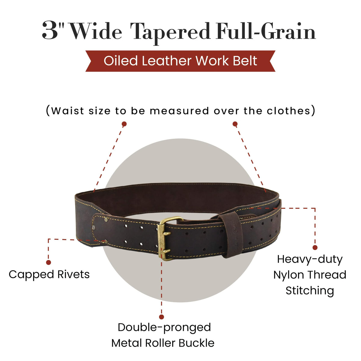 3" Wide Full-Grain Oiled Leather Work Belt F1867