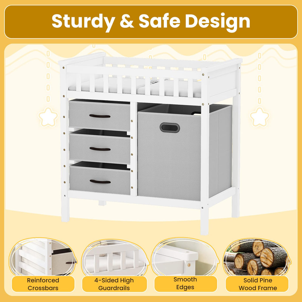 Wooden Baby Changing Table with 3 Storage Drawers O52177