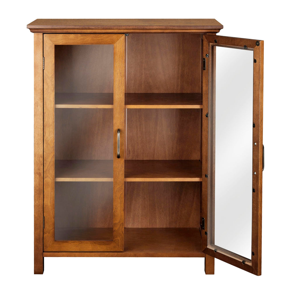 Wooden Freestanding Floor Cabinet with 2 Adjustable Shelves and 2 Glass Paneled Doors M21968