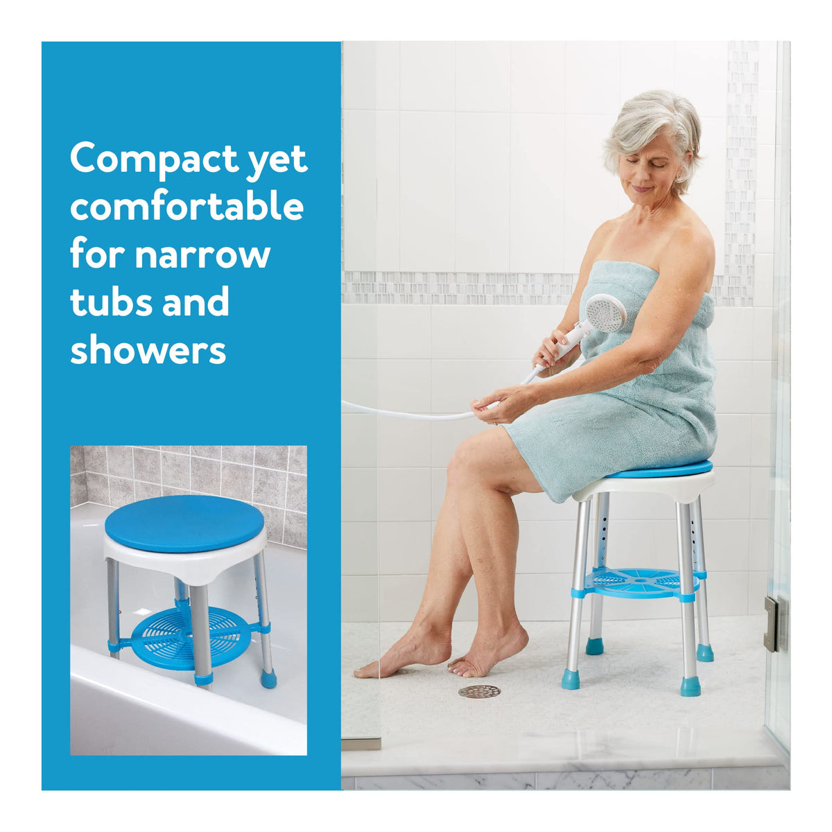 Adjustable Rotating Bath and Shower Stool with Storage Tray I182