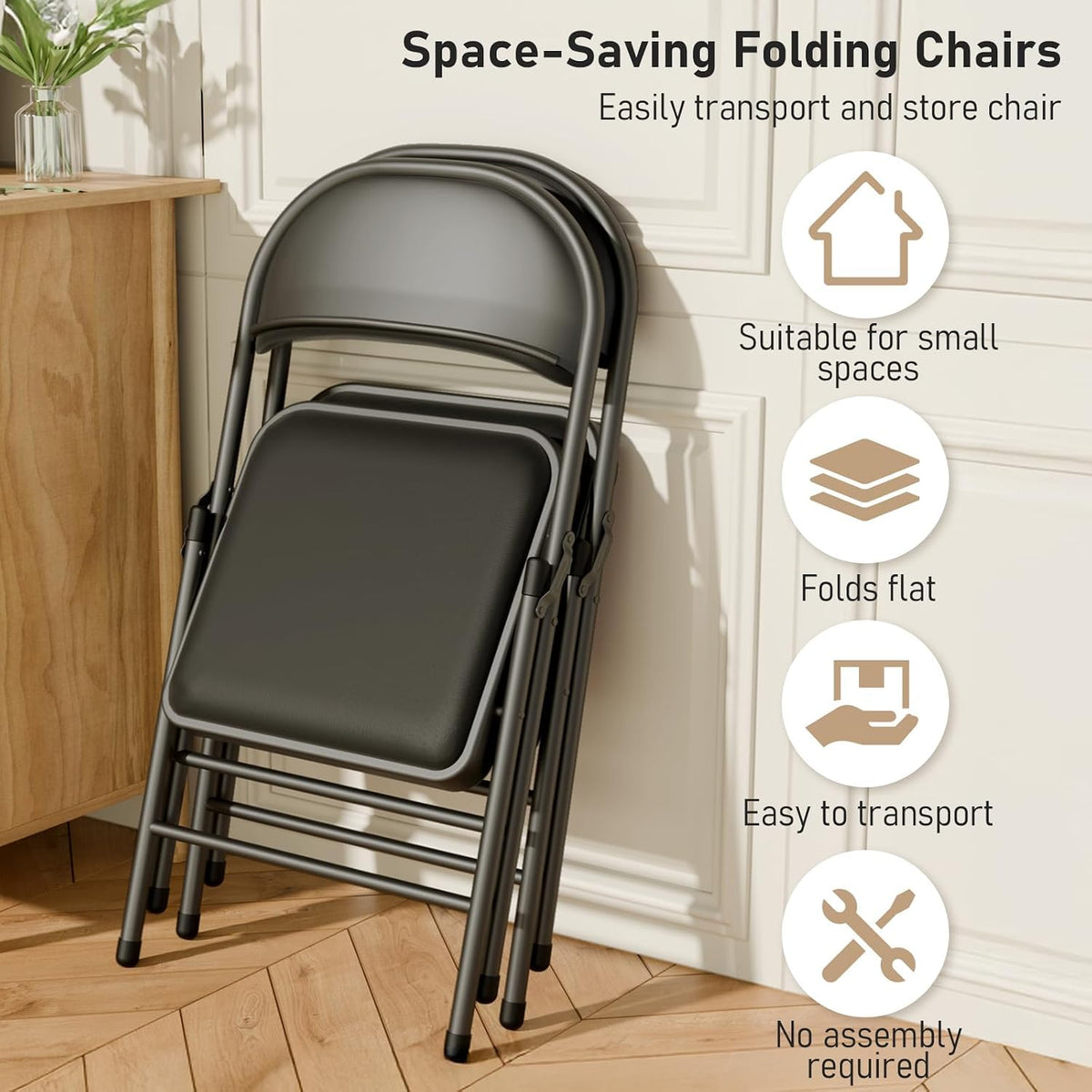 Black Folding Chairs with Padded Cushion, 10 Pack X5810