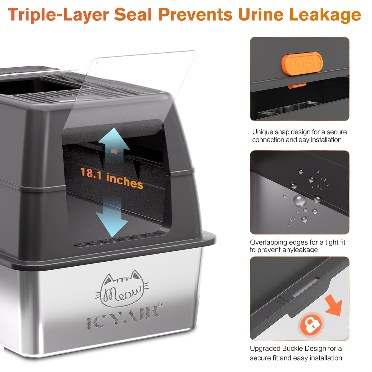 XXXL Stainless Steel Litter Box with Lid Y4150