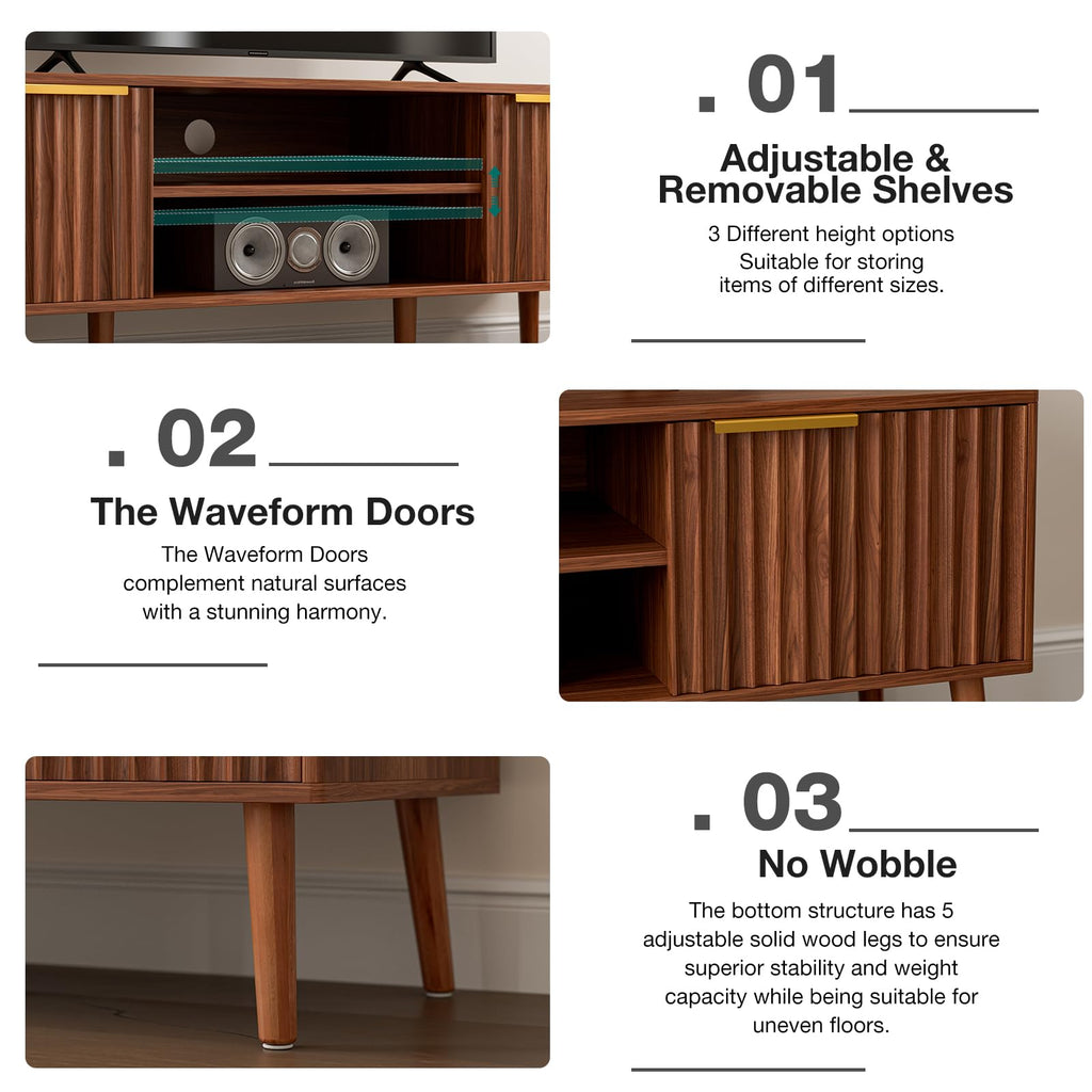 Walnut TV Stand with Fluted Doors P2638