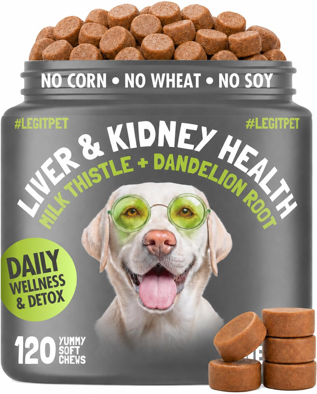 Milk Thistle Dandelion Root Turmeric Curcumin Dog Supplement 120 Soft Chews E59619