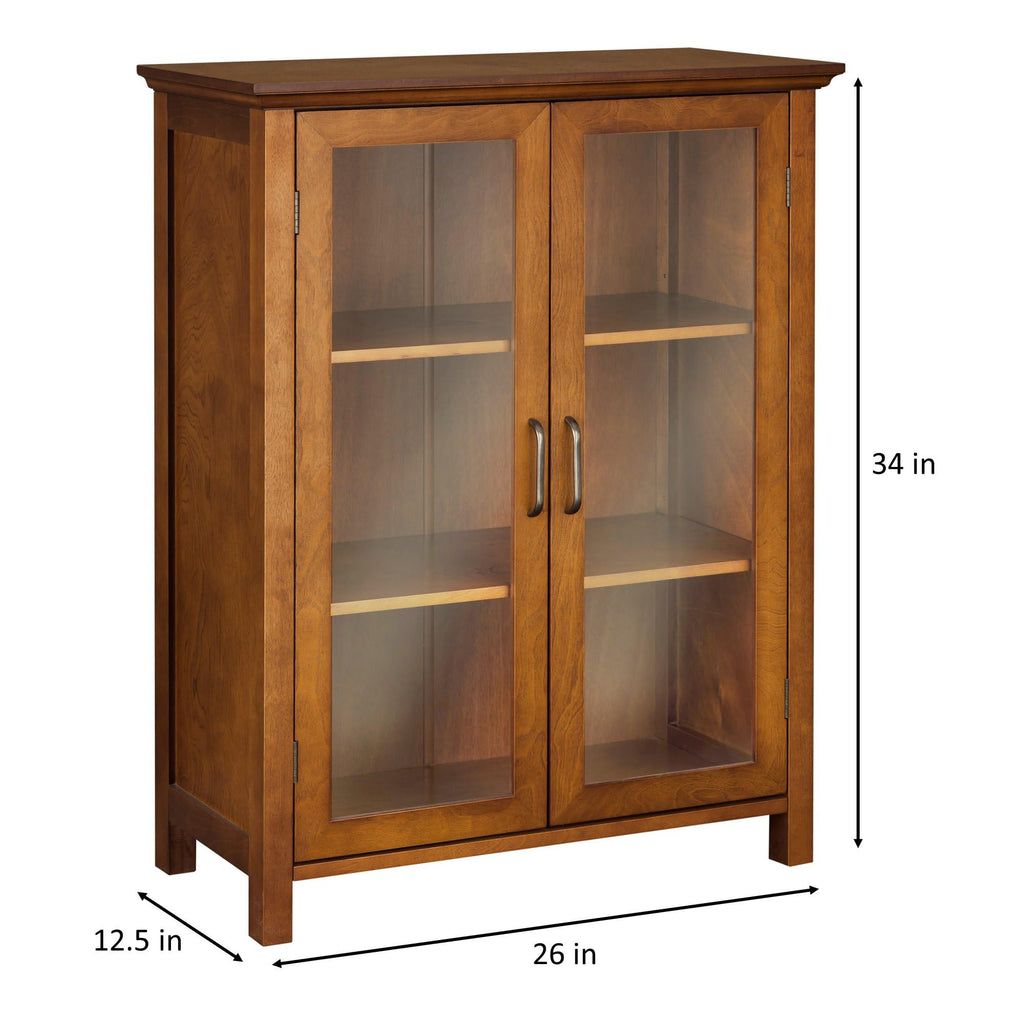 Wooden Freestanding Floor Cabinet with 2 Adjustable Shelves and 2 Glass Paneled Doors M21968