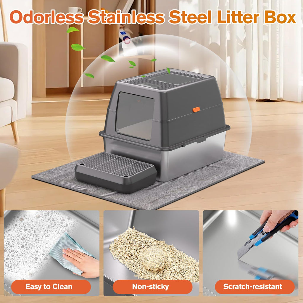 XXXL Stainless Steel Litter Box with Lid Y4150