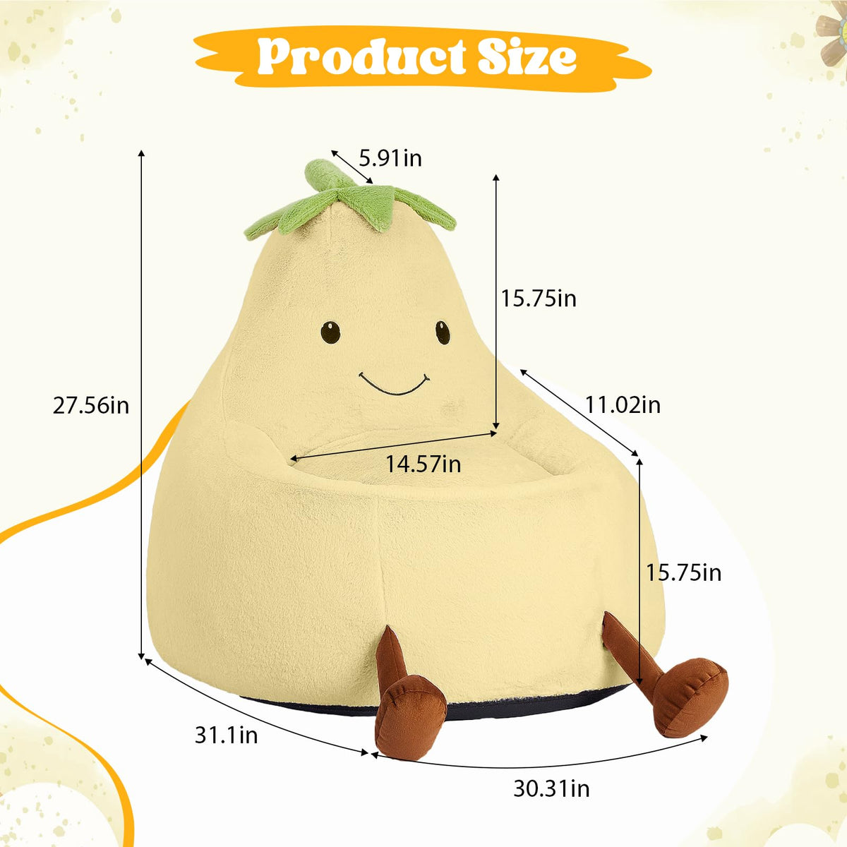 Yellow Faux Rabbit Fur Memory Foam Bean Bag Chair Q64473