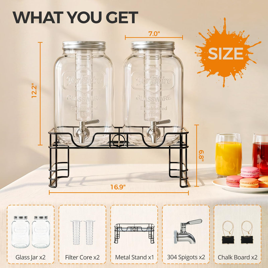 2 Gallon Glass Drink Dispensers, 2 Pack B961977