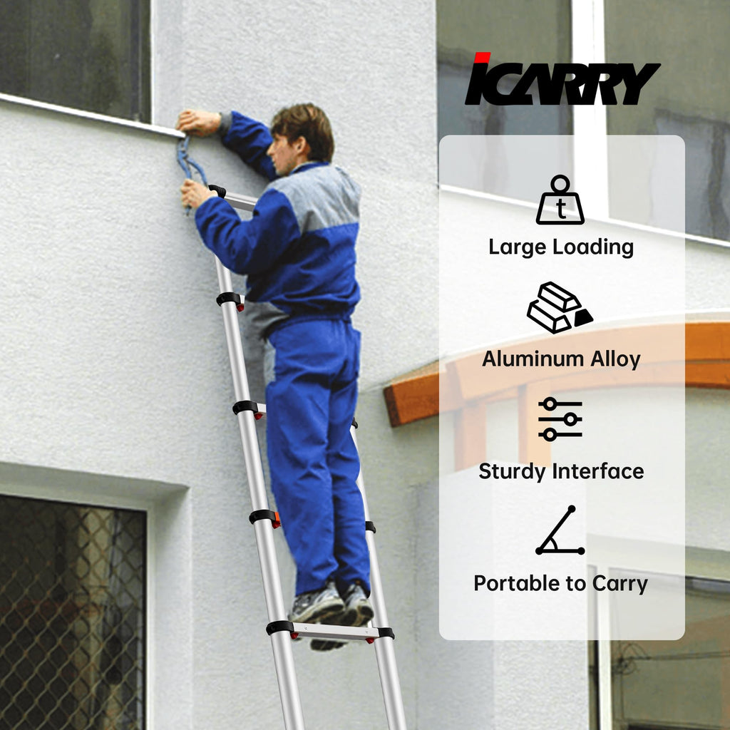 Telescoping Aluminum Ladder 12.9 FT 250lb Capacity B884002