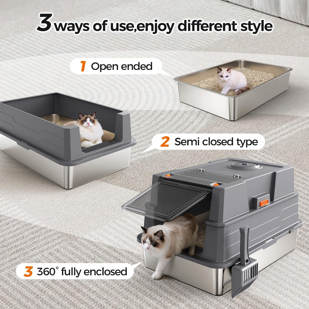 XXXL Stainless Steel Litter Box with Lid R1192