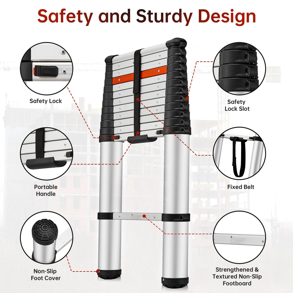 Telescoping Aluminum Ladder 12.9 FT 250lb Capacity B884002