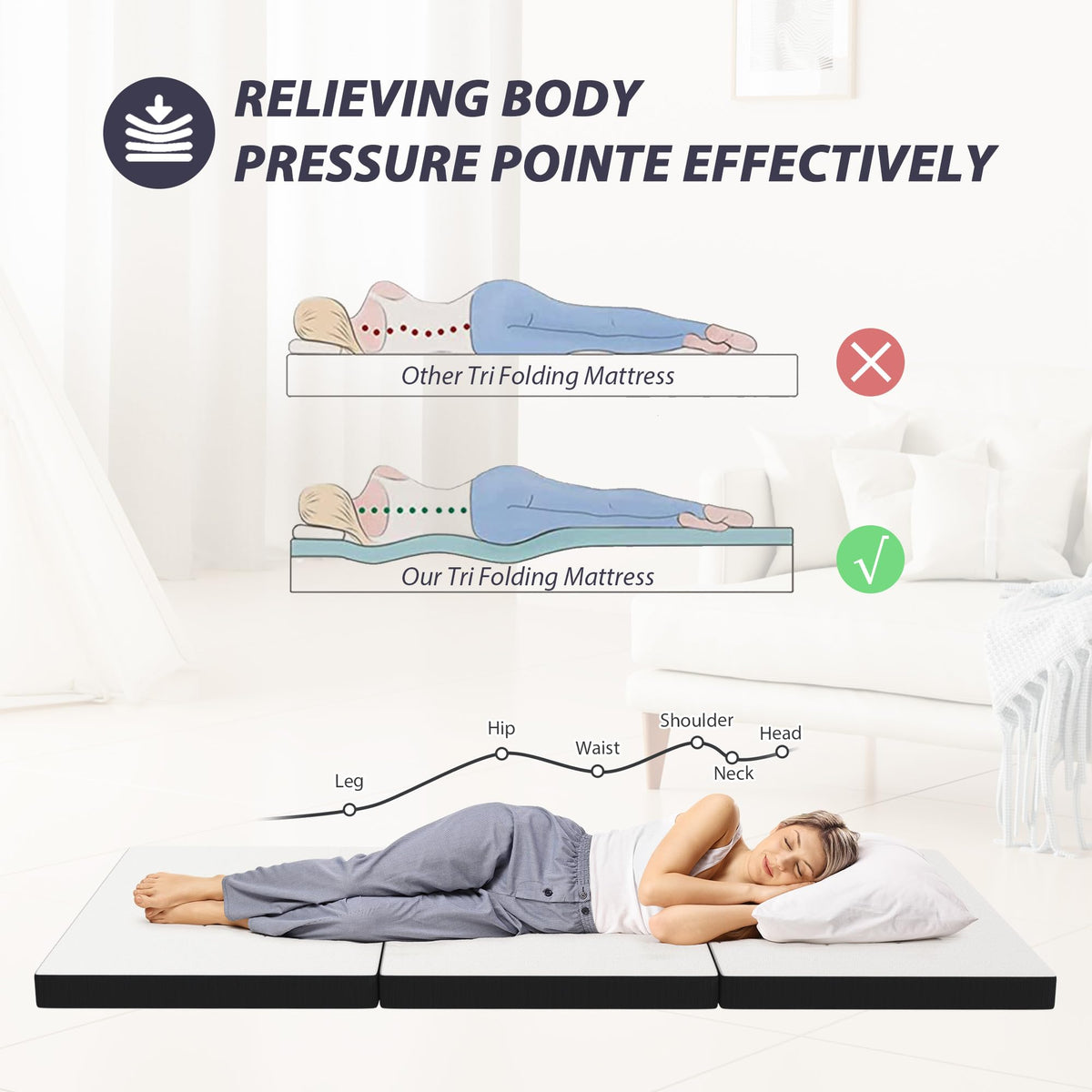 3 Inch Twin XL Tri Fold Memory Foam Mattress Q7863