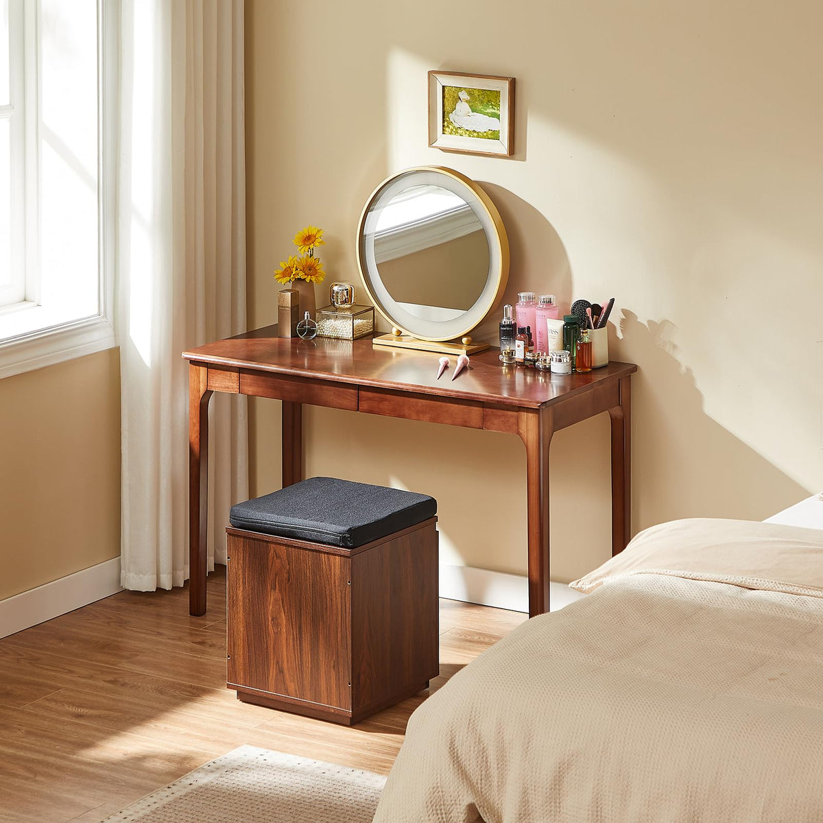 Black Walnut Solid Wood Computer Desk with Drawers K6944