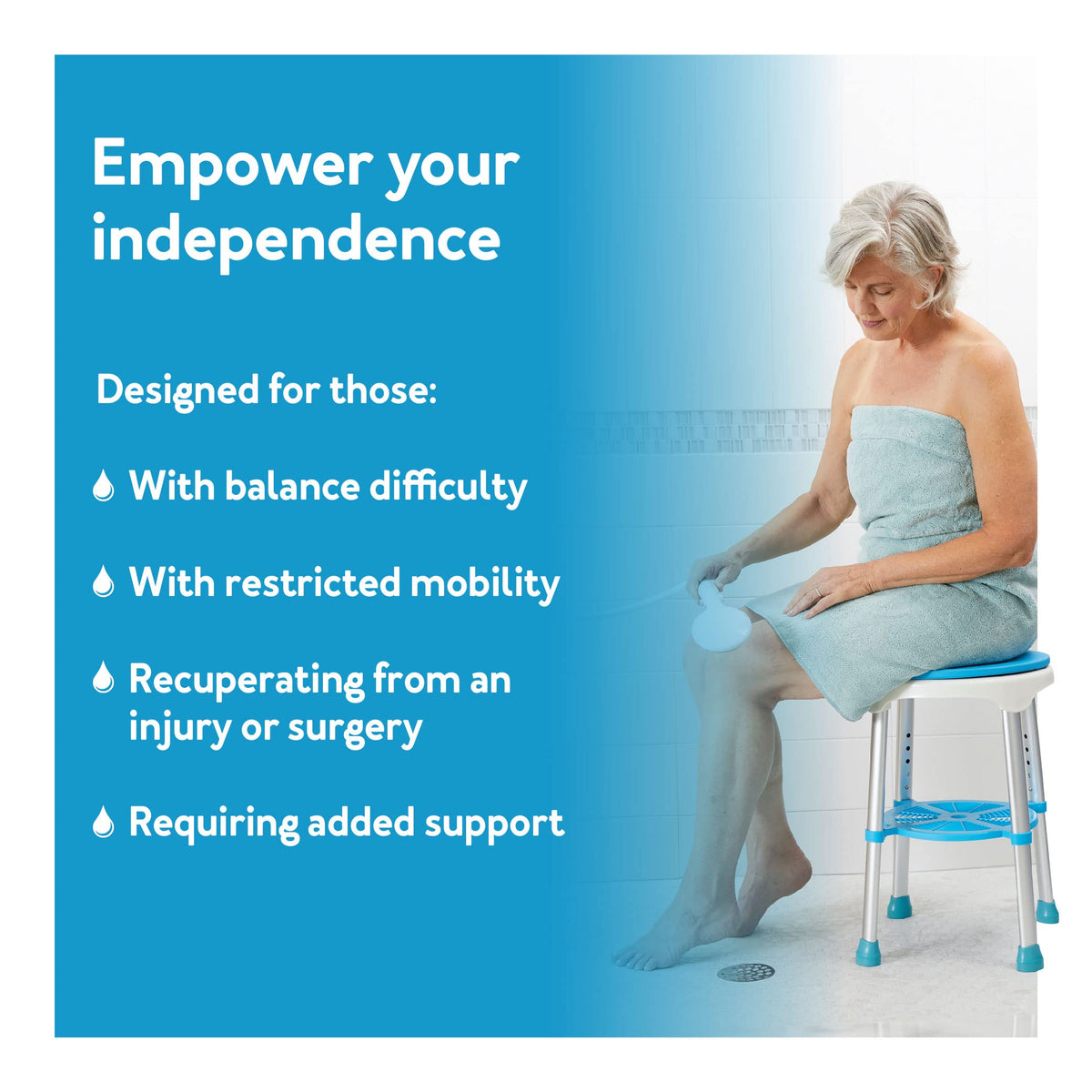 Adjustable Rotating Bath and Shower Stool with Storage Tray I182