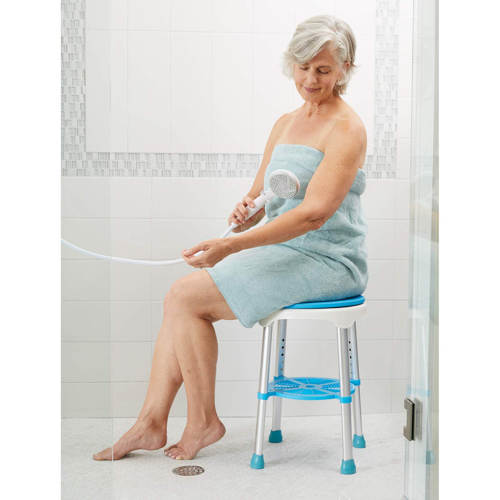 Adjustable Rotating Bath and Shower Stool with Storage Tray I182