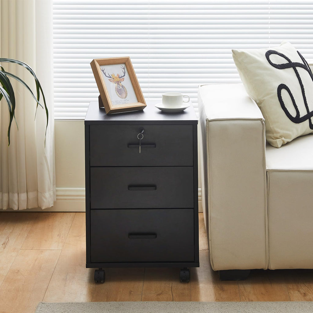 3 Drawer Black File Cabinet with Lock B45340