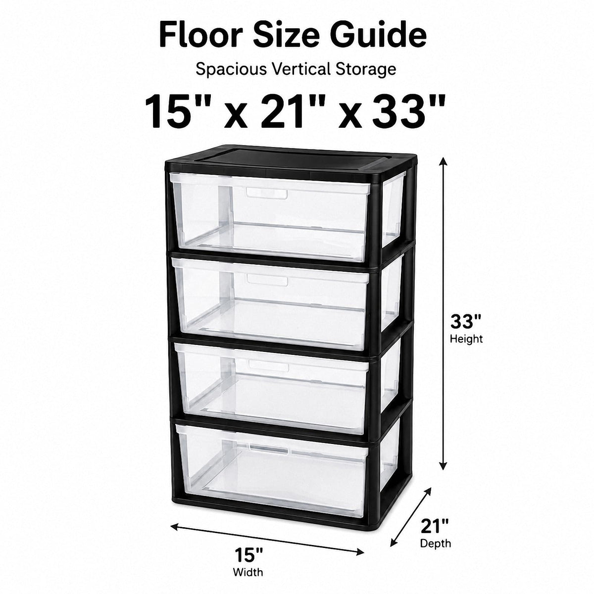 Black 4 Drawer Storage Organizer Tower with Clear Removable Bins B806587