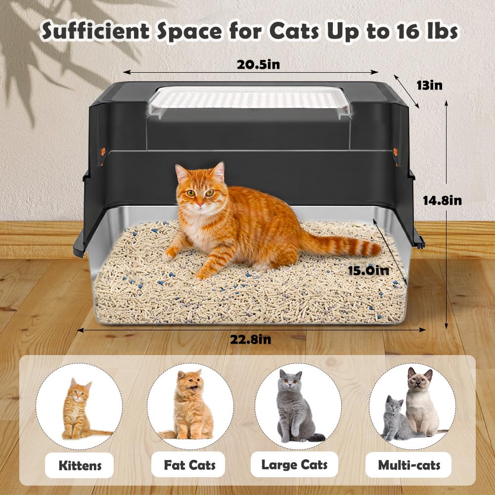 XL Stainless Steel Cat Litter Box with Lid P7646