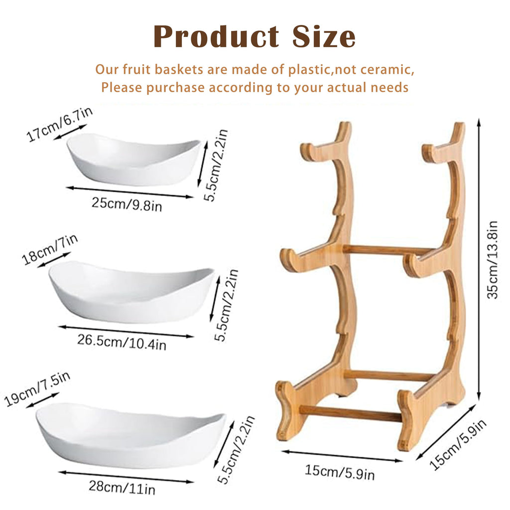 3 Tier Plastic Fruit Bowl with Bamboo Stand F1846