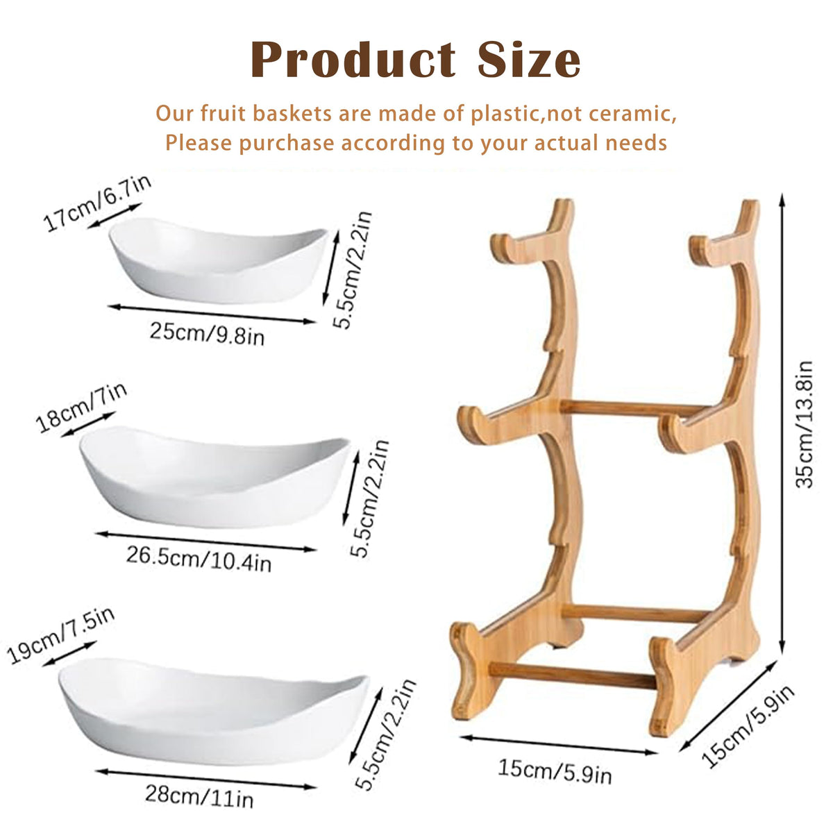 3 Tier Plastic Fruit Bowl with Bamboo Stand F1846