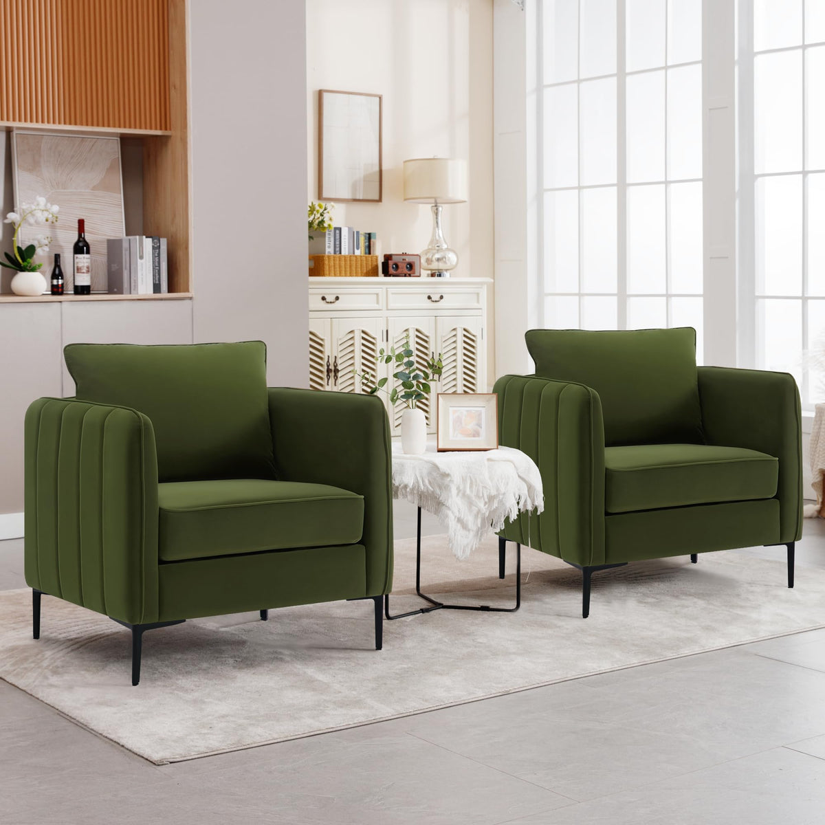 Olive Green Velvet Accent Chairs Set of 2 J8773