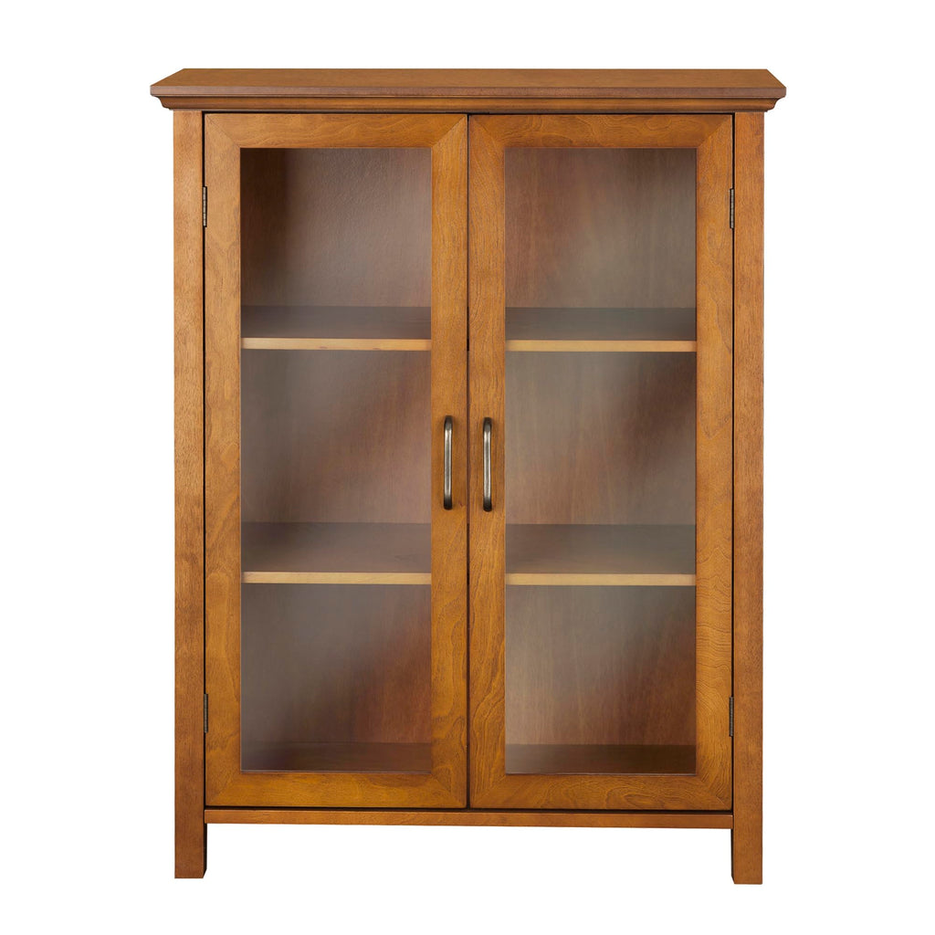 Wooden Freestanding Floor Cabinet with 2 Adjustable Shelves and 2 Glass Paneled Doors M21968