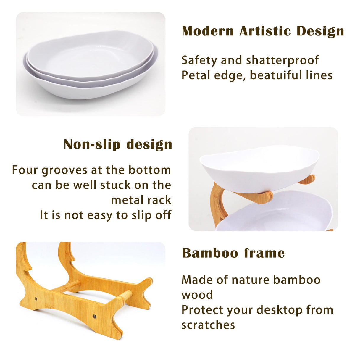 3 Tier Plastic Fruit Bowl with Bamboo Stand F1846