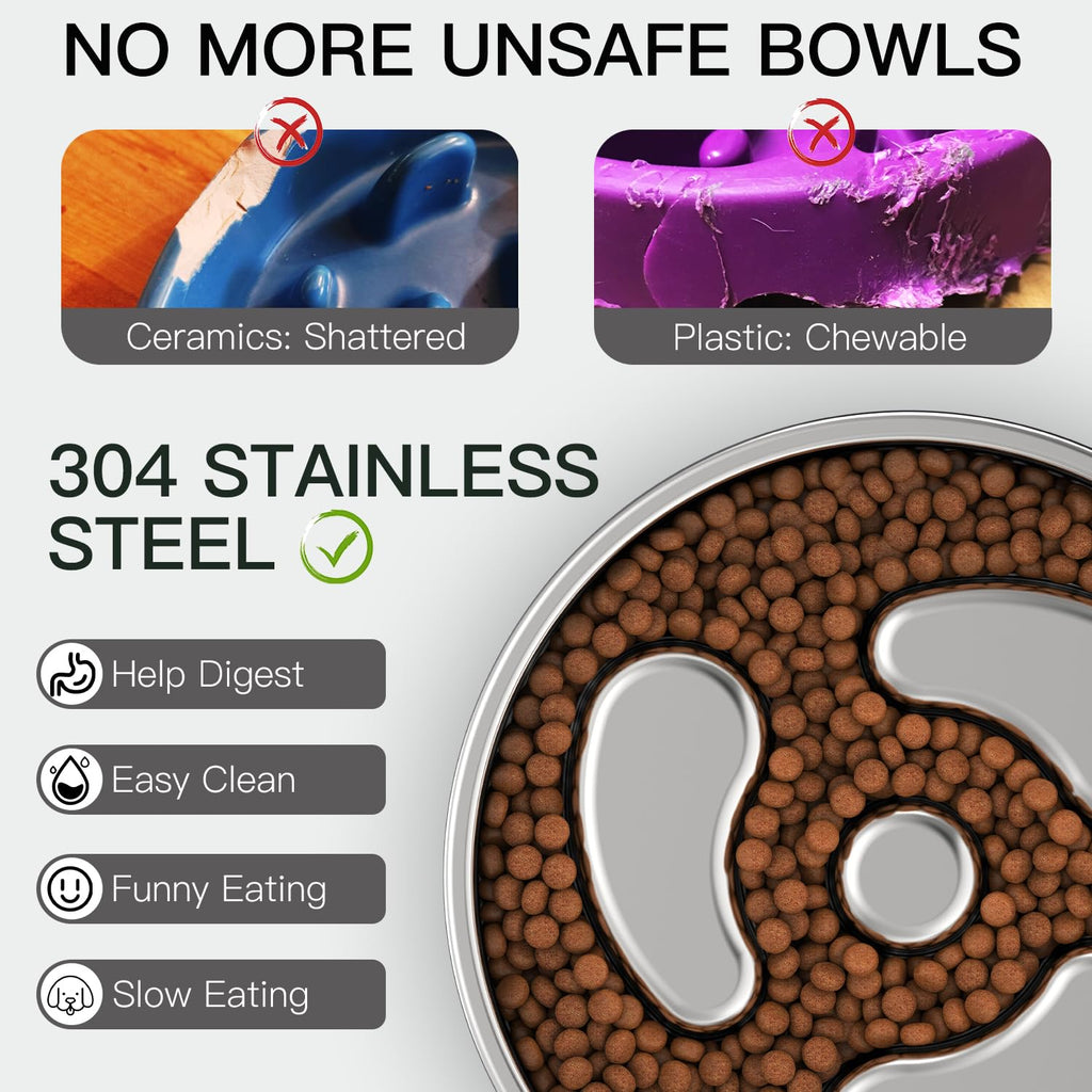 Slow Feeder Dog Bowl 304 Stainless Steel Non-Slip N489