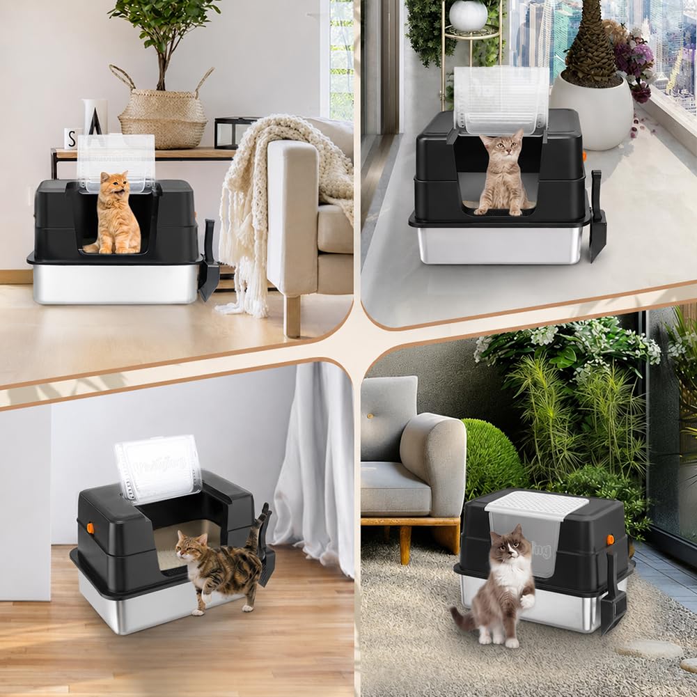 XL Stainless Steel Cat Litter Box with Lid P7646