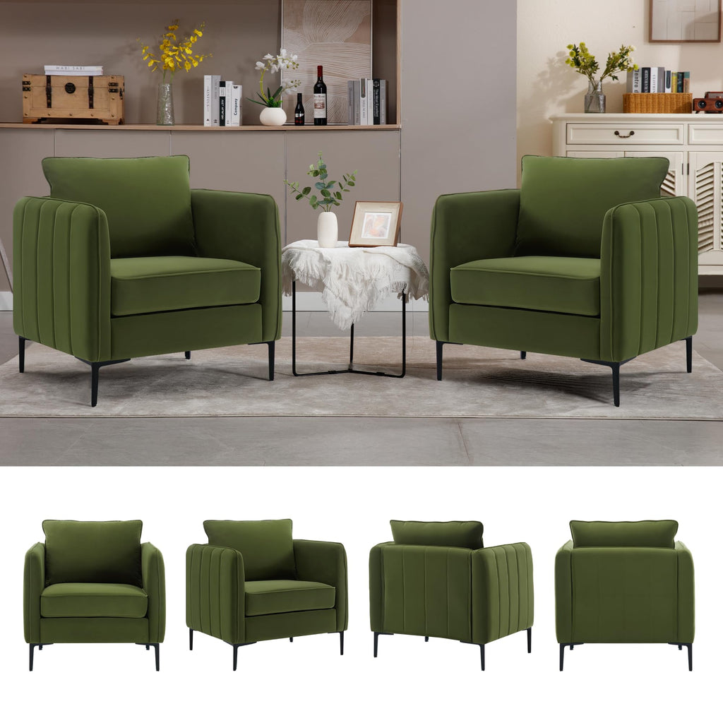 Olive Green Velvet Accent Chairs Set of 2 J8773