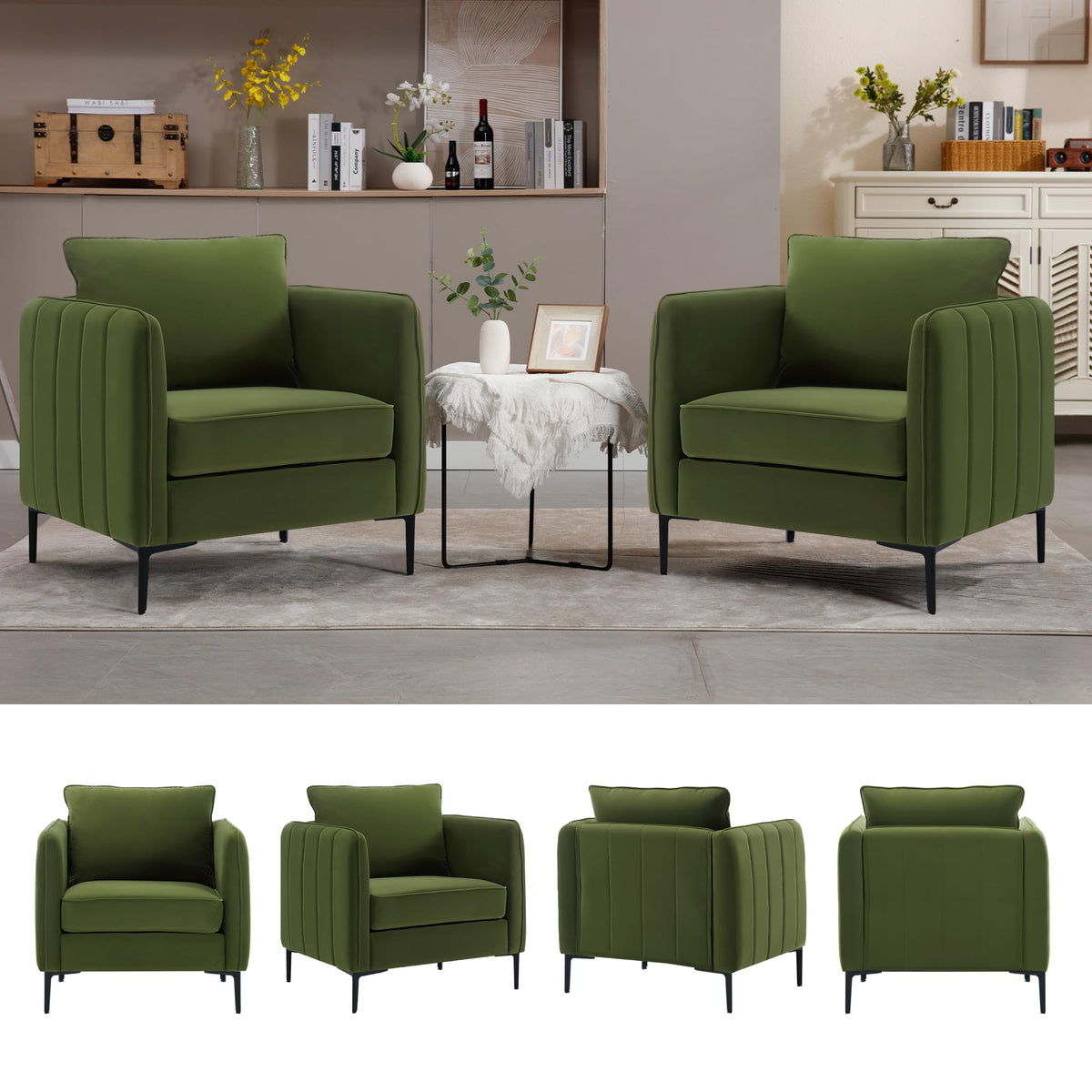 Olive Green Velvet Accent Chairs Set of 2 J8773